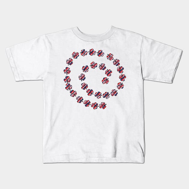 Red White Blue Stripes Shamrock Spiral St Patricks Day Kids T-Shirt by ellenhenryart